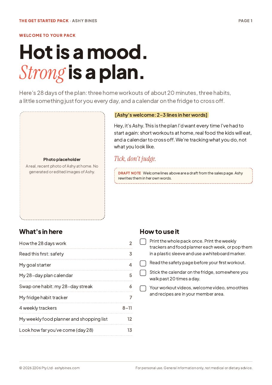 The Get Started Pack cover: Hot is a mood. Strong is a plan.