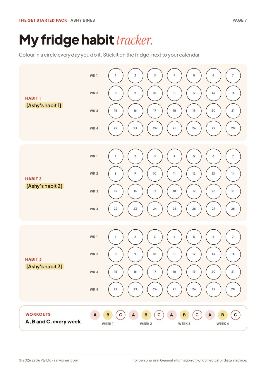 The fridge habit tracker page from the Get Started Pack
