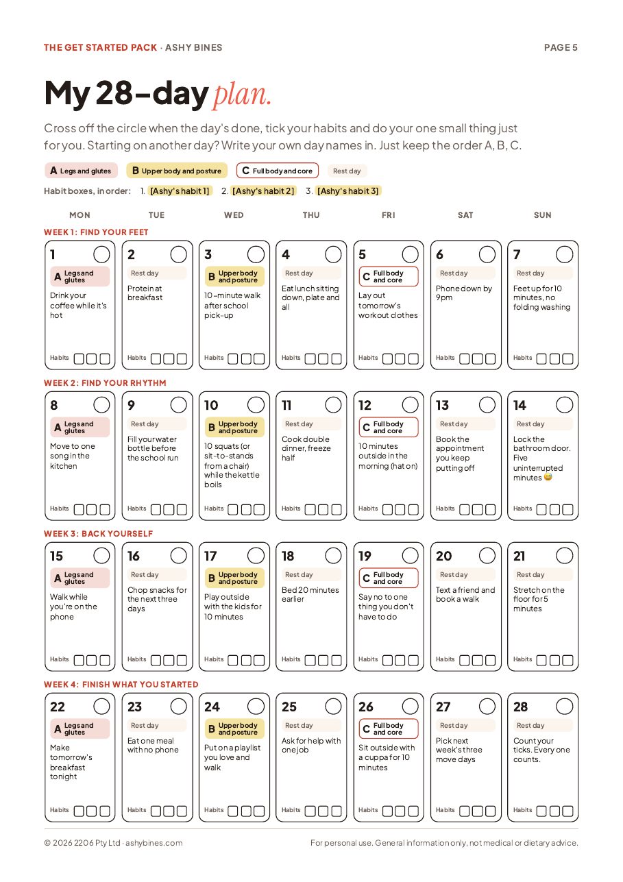 The 28-day plan page from the Get Started Pack